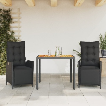 Set mobilier de grădină cu perne, 3 piese, negru, poliratan - Img 1