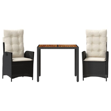Set mobilier de grădină cu perne, 3 piese, negru, poliratan - Img 2