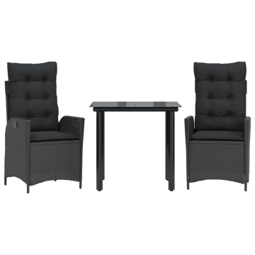 Set mobilier de grădină cu perne, 3 piese, negru, poliratan - Img 2