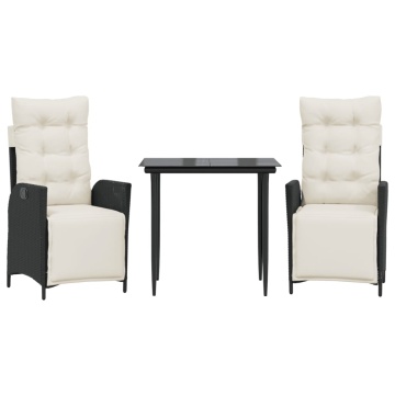 Set mobilier de grădină cu perne, 3 piese, negru, poliratan - Img 2