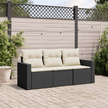 Set mobilier de grădină cu perne, 3 piese, negru, poliratan - Img 1