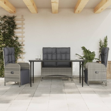 Set mobilier de grădină cu perne, 4 piese, gri, poliratan - Img 1