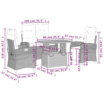 Set mobilier de grădină cu perne, 4 piese, gri, poliratan - Img 7