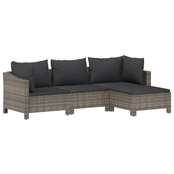 Set mobilier de grădină cu perne, 4 piese, gri, poliratan - Img 2