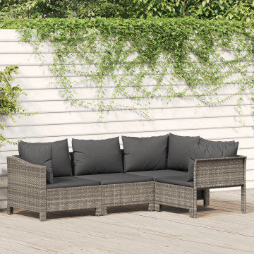 Set mobilier de grădină cu perne, 4 piese, gri, poliratan - Img 1