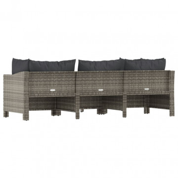Set mobilier de grădină cu perne, 4 piese, gri, poliratan - Img 5