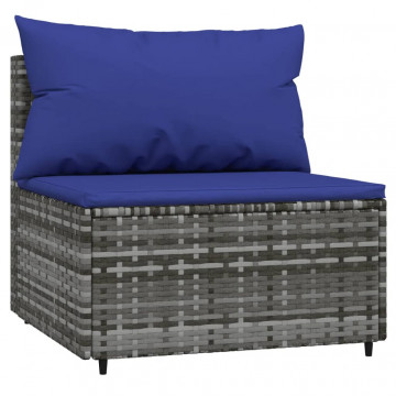 Set mobilier de grădină cu perne, 4 piese, gri, poliratan - Img 5