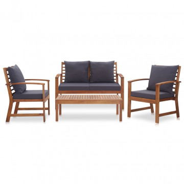 Set mobilier de grădină cu perne, 4 piese, lemn masiv de acacia - Img 2