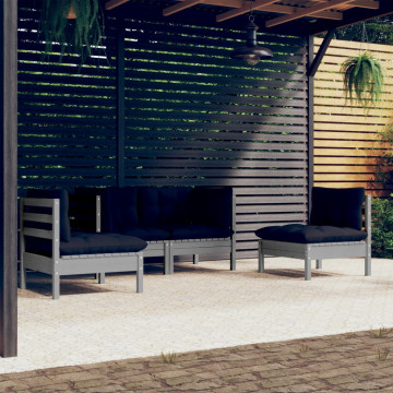 Set mobilier de grădină cu perne, 4 piese, lemn masiv de pin - Img 1