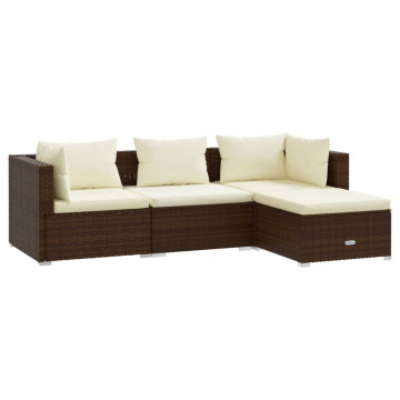 Set mobilier de grădină cu perne, 4 piese, maro, poliratan - Img 2