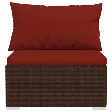 Set mobilier de grădină cu perne, 4 piese, maro, poliratan - Img 4
