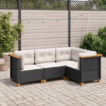 Set mobilier de grădină cu perne, 4 piese, negru, poliratan - Img 1