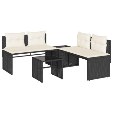 Set mobilier de grădină cu perne, 4 piese, negru, poliratan - Img 2