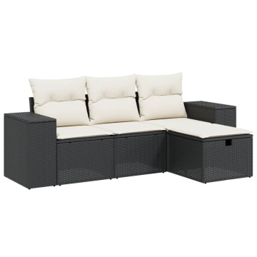 Set mobilier de grădină cu perne, 4 piese, negru, poliratan - Img 2
