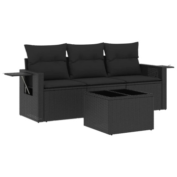 Set mobilier de grădină cu perne, 4 piese, negru, poliratan - Img 2
