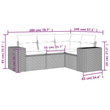 Set mobilier de grădină cu perne, 4 piese, negru, poliratan - Img 6