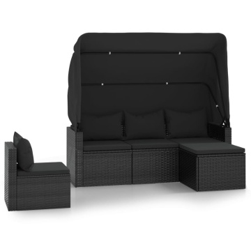 Set mobilier de grădină cu perne, 4 piese, negru, poliratan - Img 2