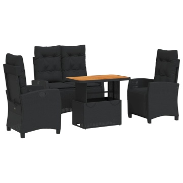 Set mobilier de grădină cu perne, 4 piese, negru, poliratan - Img 2