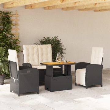 Set mobilier de grădină cu perne, 4 piese, negru, poliratan - Img 1