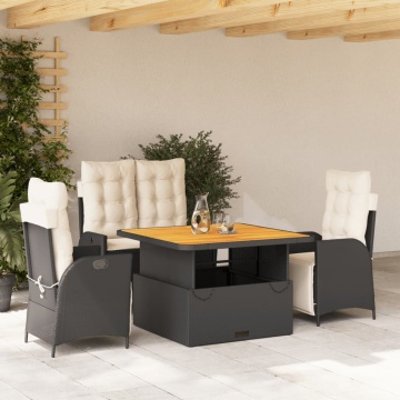 Set mobilier de grădină cu perne, 4 piese, negru, poliratan - Img 1