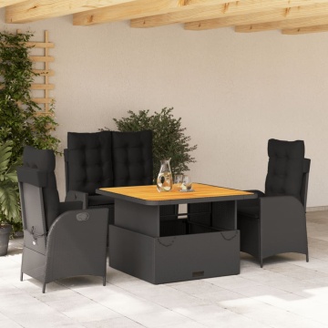 Set mobilier de grădină cu perne, 4 piese, negru, poliratan - Img 1