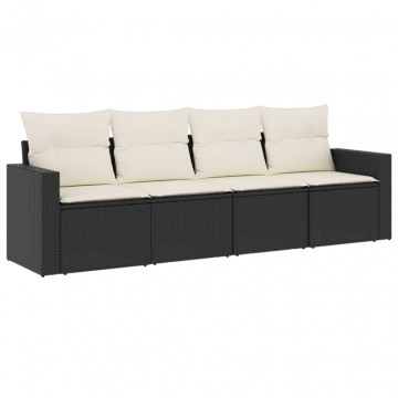 Set mobilier de grădină cu perne, 4 piese, negru, poliratan - Img 2