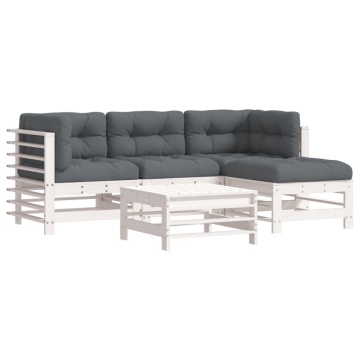 Set mobilier de grădină cu perne, 5 piese, alb, lemn masiv - Img 2