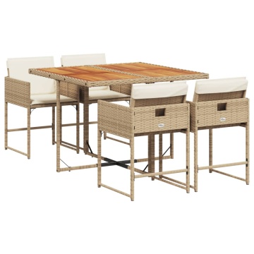 Set mobilier de grădină cu perne, 5 piese, bej, poliratan - Img 2