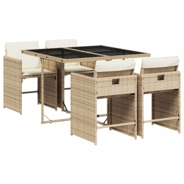 Set mobilier de grădină cu perne, 5 piese, bej, poliratan - Img 2