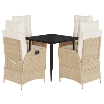 Set mobilier de grădină cu perne, 5 piese, bej, poliratan - Img 2
