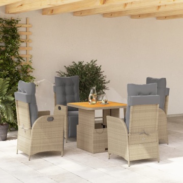 Set mobilier de grădină cu perne, 5 piese, bej, poliratan - Img 1