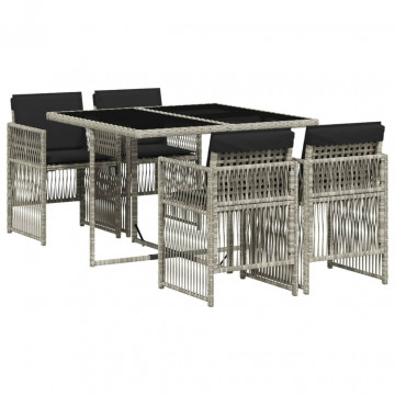 Set mobilier de grădină cu perne, 5 piese gri deschis poliratan - Img 2