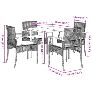 Set mobilier de grădină cu perne, 5 piese, gri, poliratan - Img 6