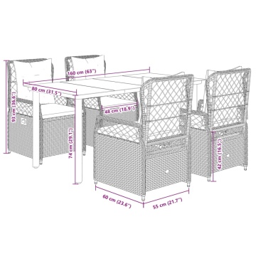 Set mobilier de grădină cu perne, 5 piese, gri, poliratan - Img 7