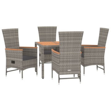 Set mobilier de grădină cu perne, 5 piese, gri, poliratan - Img 3