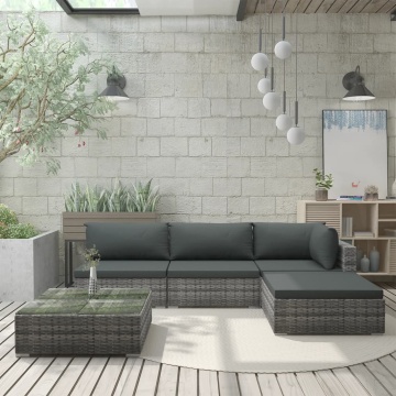 Set mobilier de grădină cu perne, 5 piese, gri, poliratan - Img 1