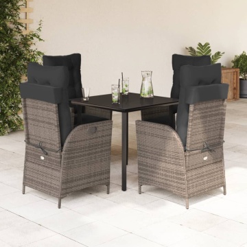 Set mobilier de grădină cu perne, 5 piese, gri, poliratan - Img 1