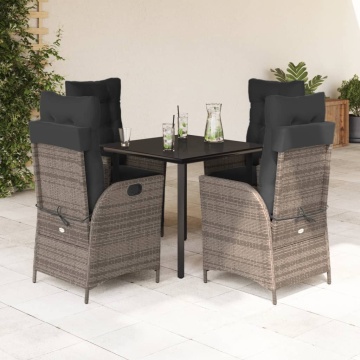 Set mobilier de grădină cu perne, 5 piese, gri, poliratan - Img 1