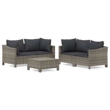 Set mobilier de grădină cu perne, 5 piese, gri, poliratan - Img 2