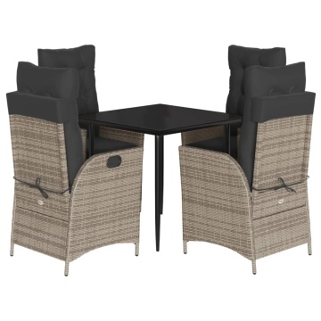 Set mobilier de grădină cu perne, 5 piese, gri, poliratan - Img 2