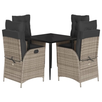 Set mobilier de grădină cu perne, 5 piese, gri, poliratan - Img 2