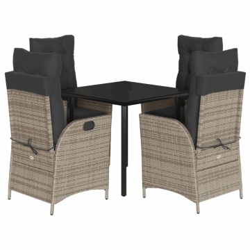 Set mobilier de grădină cu perne, 5 piese, gri, poliratan - Img 2