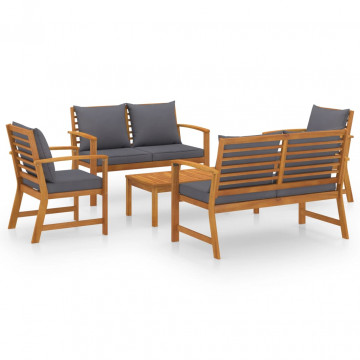 Set mobilier de grădină cu perne, 5 piese, lemn masiv acacia - Img 2