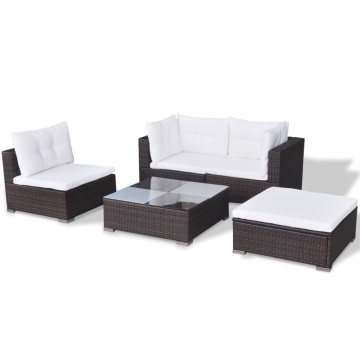 Set mobilier de grădină cu perne, 5 piese, maro, poliratan - Img 3