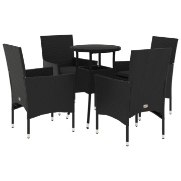 Set mobilier de grădină cu perne 5 piese negru poliratan&sticlă - Img 2