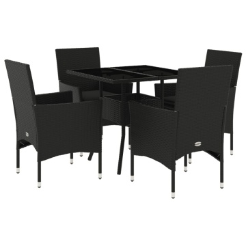 Set mobilier de grădină cu perne 5 piese negru poliratan&sticlă - Img 2