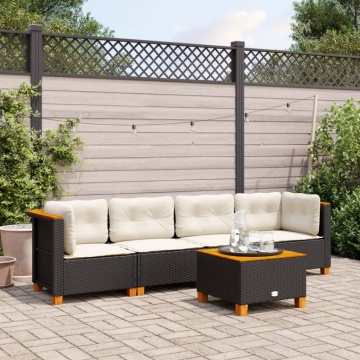 Set mobilier de grădină cu perne, 5 piese, negru, poliratan - Img 1