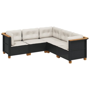 Set mobilier de grădină cu perne, 5 piese, negru, poliratan - Img 2
