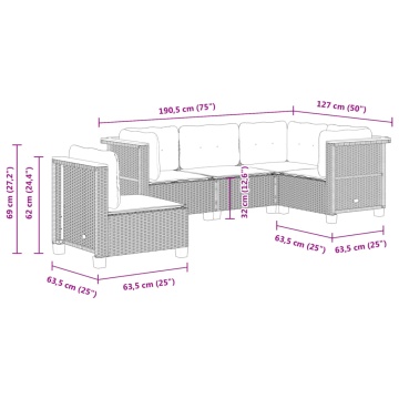 Set mobilier de grădină cu perne, 5 piese, negru, poliratan - Img 5