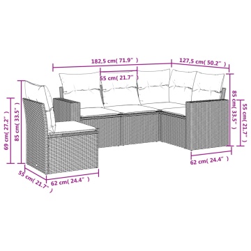 Set mobilier de grădină cu perne, 5 piese, negru, poliratan - Img 3